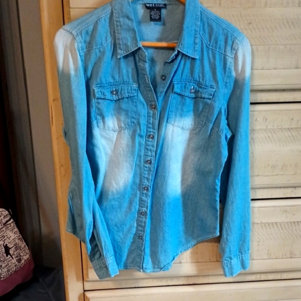 Wet Seal Light Blue Ombre Denim Shirt